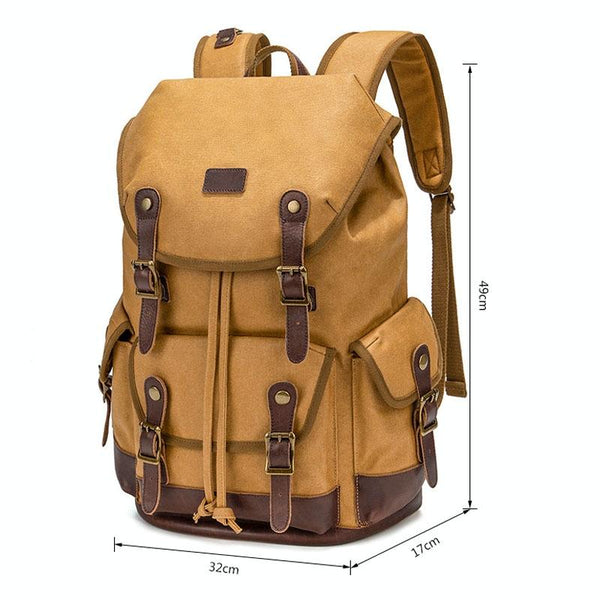 Travel Ready Retro Canvas Backpack Spacious Design Black Backpacks