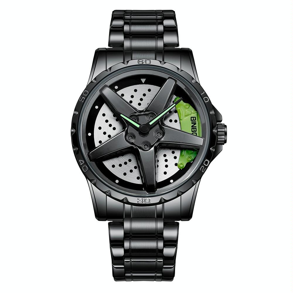 Waterproof Multifunctional Men Watch With Durable Dial Black Steel Green Watches