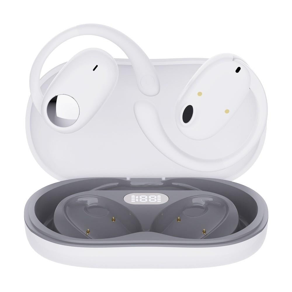 Wireless Dual Mic Bluetooth Earphones With Noise Reduction And Led Display White Earbuds