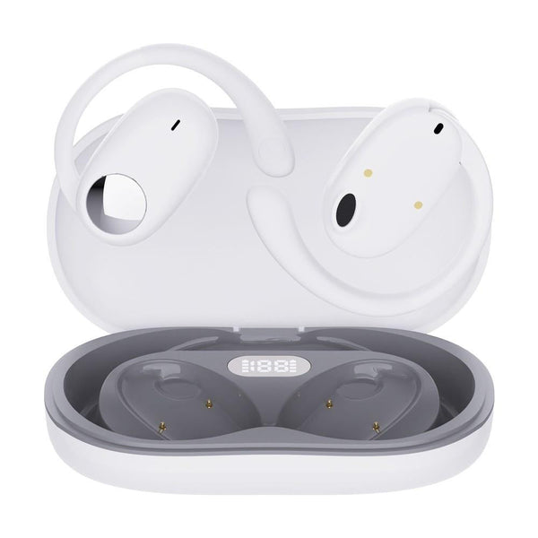Wireless Dual Mic Bluetooth Earphones With Noise Reduction And Led Display White Earbuds