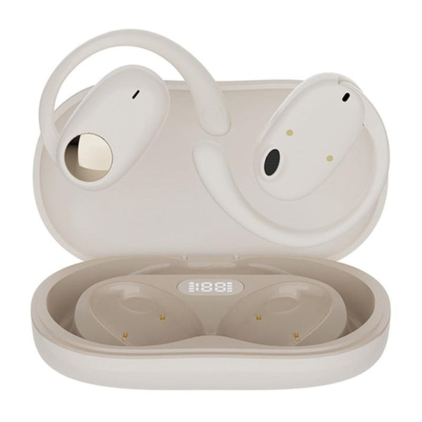 Wireless Dual Mic Bluetooth Earphones With Noise Reduction And Led Display White Earbuds
