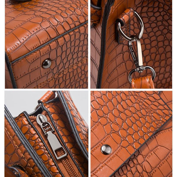Large Capacity 3 In 1 Crocodile Print Crossbody Tote Diagonal Design Rose Red Women's Bags & Handbags