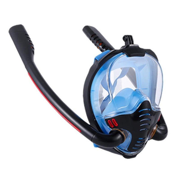 Full Dry Silicone Diving Mask For Adults Double Tube Black/Blue Masks