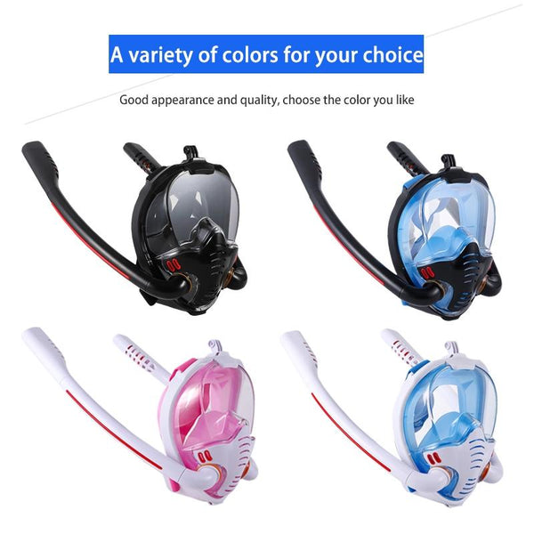 Full Dry Silicone Diving Mask For Adults Double Tube Black/Blue Masks