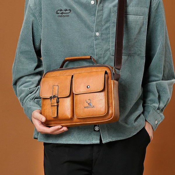 Retro Shoulder Bag For Men Large Capacity Light Brown Bags