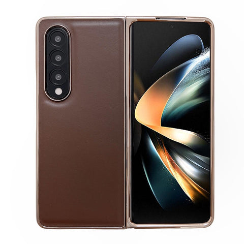 For Samsung Galaxy Z Fold4 5G Xiaoya Series Genuine Leather Plating Case Coffee Cases Covers & Skins