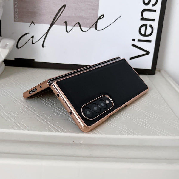 For Samsung Galaxy Z Fold4 5G Xiaoya Series Genuine Leather Plating Case Coffee Cases Covers & Skins
