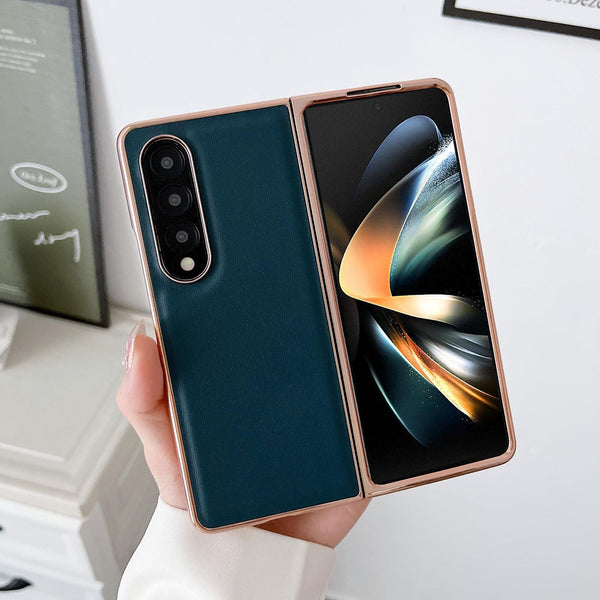 For Samsung Galaxy Z Fold4 5G Xiaoya Series Genuine Leather Plating Case Coffee Cases Covers & Skins