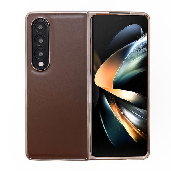 For Samsung Galaxy Z Fold4 5G Xiaoya Series Genuine Leather Plating Case Coffee Cases Covers & Skins