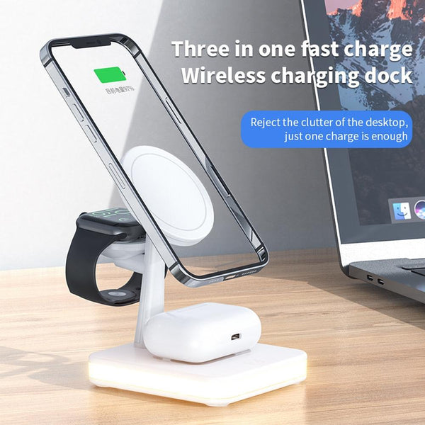 4 In 1 Magnetic Wireless Charger For Iphone / Iwatch Airpods & More White Chargers & Cradles