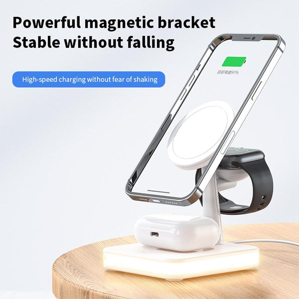4 In 1 Magnetic Wireless Charger For Iphone / Iwatch Airpods & More White Chargers & Cradles