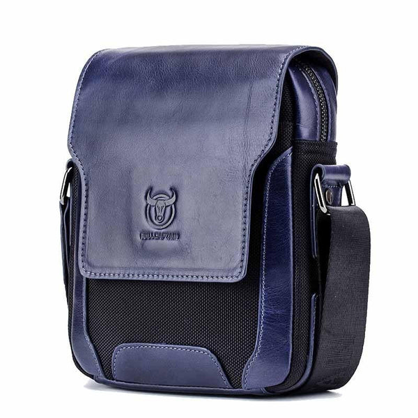 Men Leather Diagonal Shoulder Bag Multi Function Navy Blue Bags