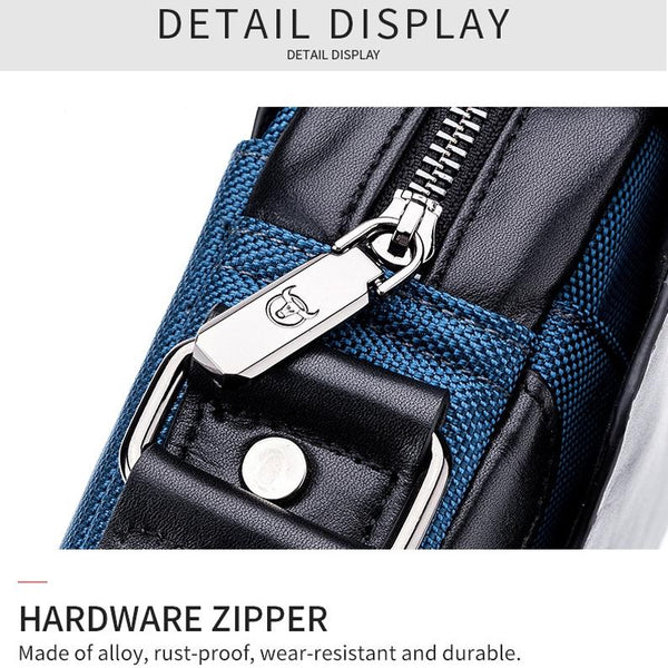 Men Leather Diagonal Shoulder Bag Multi Function Navy Blue Bags