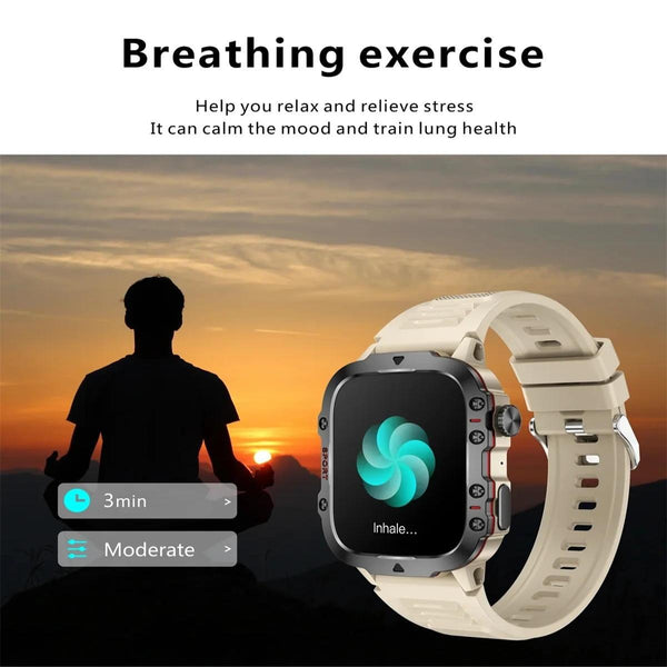 1.96 Inch Colour Screen Smart Watch Silicone Strap Support Bluetooth Call Khaki Smart Watches