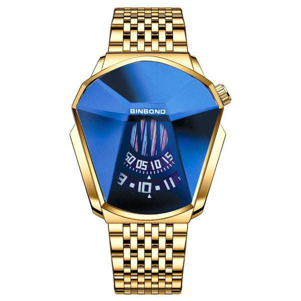 Men Diamond Dial Quartz Watch Locomotive Concept White Steel Blue Surface Watches