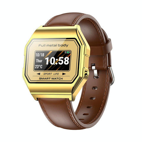 Leather Band Smartwatch With Waterproof Colour Screen Gold Smart Watches