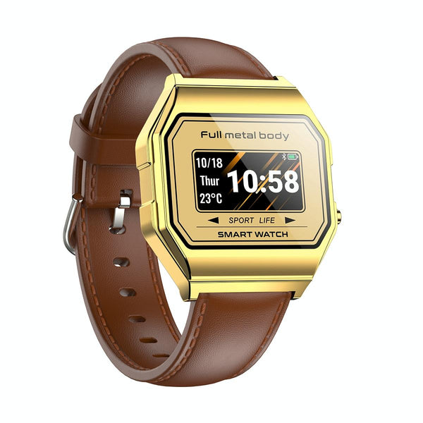 Leather Band Smartwatch With Waterproof Colour Screen Gold Smart Watches