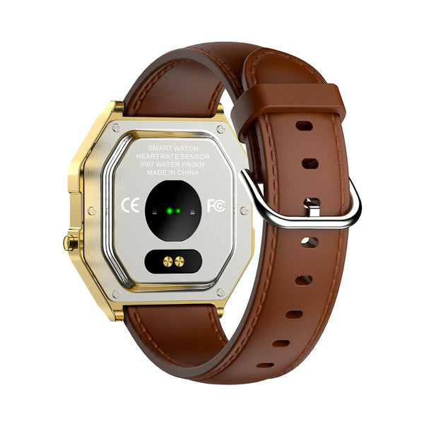 Leather Band Smartwatch With Waterproof Colour Screen Gold Smart Watches