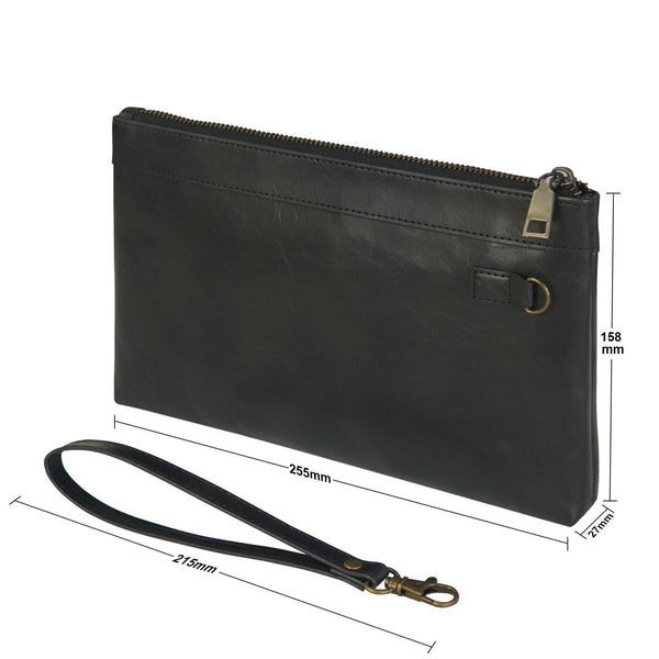 Leather Envelope Clutch With Zipper Closure Dark Blue Wallets
