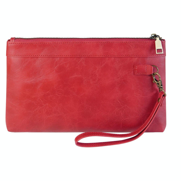 Leather Envelope Clutch With Zipper Closure Dark Blue Wallets