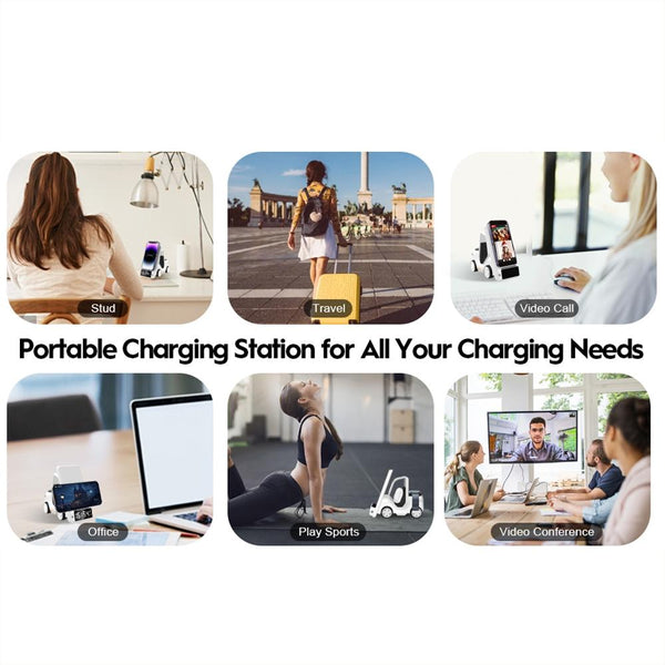 5 In 1 Car Desktop Alarm Clock With Wireless Charging Gray Alarm Clocks & Clock Radios