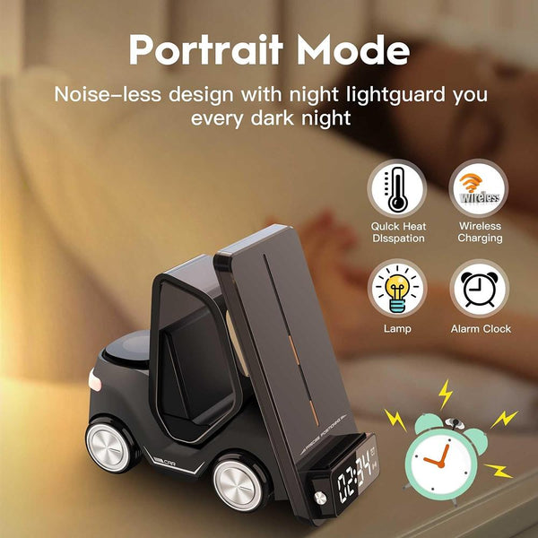5 In 1 Car Desktop Alarm Clock With Wireless Charging Gray Alarm Clocks & Clock Radios