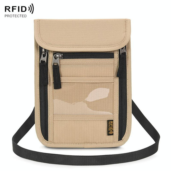Secure Neck Bag For Passport And Phone Multi Functional Khaki Bags