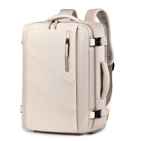 Large Capacity Simple Style Travel Backpack Beige Backpacks