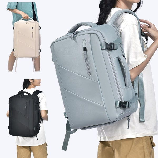 Large Capacity Simple Style Travel Backpack Beige Backpacks