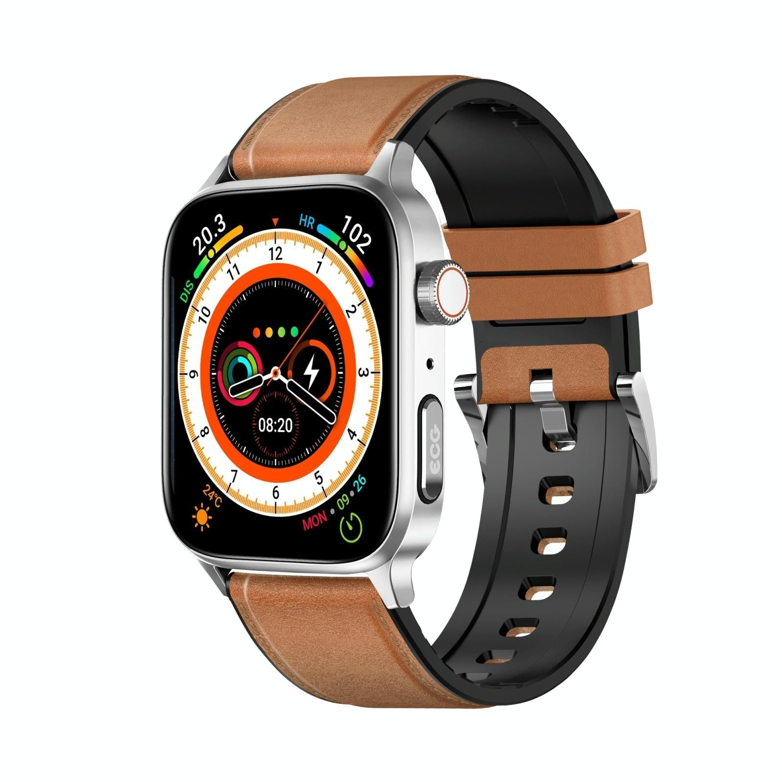 1.85 Inch Tft Smartwatch Leather Band Bluetooth Call Temp Oxygen Heart Monitor_Brown Smart Watches
