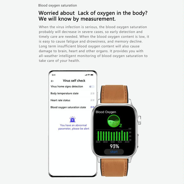 1.85 Inch Tft Smartwatch Leather Band Bluetooth Call Temp Oxygen Heart Monitor_Brown Smart Watches