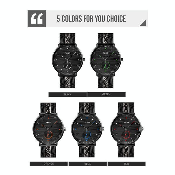 Men Striped Arabic Numeral Mesh Quartz Watch Horizontal Design Orange Watches