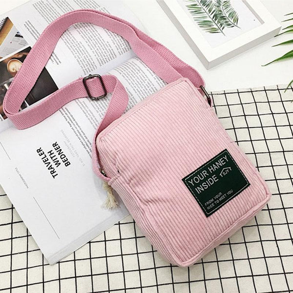 Striped Velvet Crossbody Bag Versatile & Simple Pink Women's Bags & Handbags