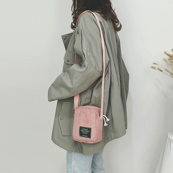 Striped Velvet Crossbody Bag Versatile & Simple Pink Women's Bags & Handbags