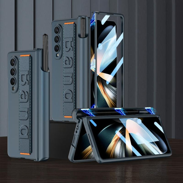 For Samsung Galaxy Z Fold4 5G Shockproof Magnetic Fold Case With Wrist Strap Navy Blue Cases Covers & Skins