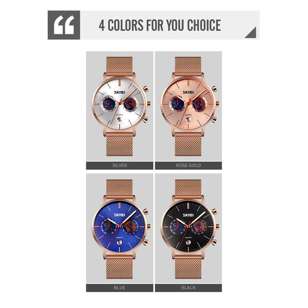 Men Stainless Steel Quartz Watch With Map Pattern Calendar 9231 Rose Gold Watches