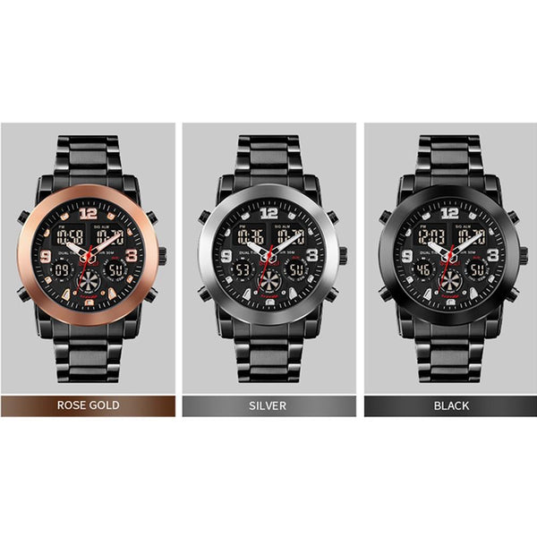 Triple Display Luminous Digital Watch 1642 Silver Watches