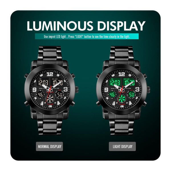 Triple Display Luminous Digital Watch 1642 Silver Watches