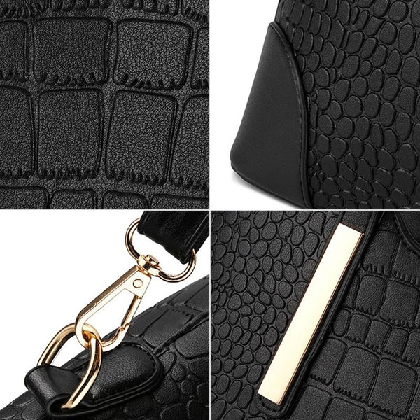 2 In 1 Messenger Bag With Crocodile Pattern And Leather Wallet Dark Blue Bags
