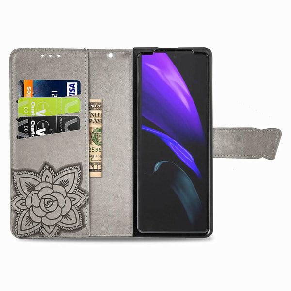 For Samsung Galaxy Z Fold4 5G Embossed Butterfly Love Leather Case Flower Design Blue Cases Covers & Skins