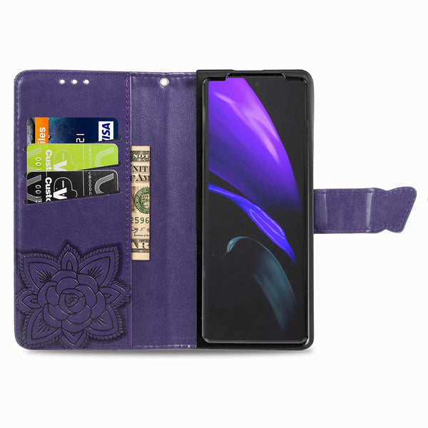 For Samsung Galaxy Z Fold4 5G Embossed Butterfly Love Leather Case Flower Design Blue Cases Covers & Skins