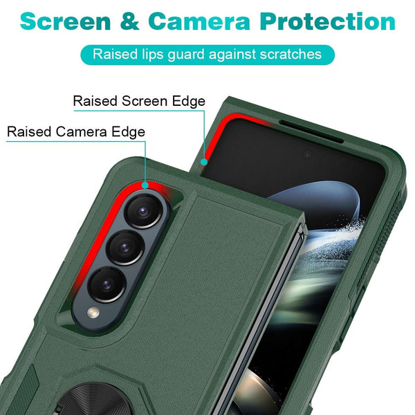 For Samsung Galaxy Z Fold4 5G Tpu Shockproof Case With Ring 2 In 1 Design Dark Green Cases Covers & Skins