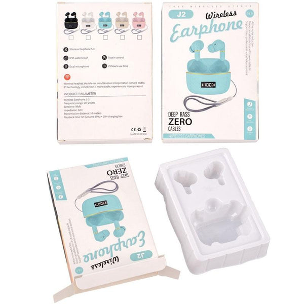 Wireless In Ear Earphones With Digital Charging Case J2 White Earbuds