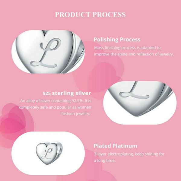 925 Sterling Silver Platinum Plated Love Letters Diy Beads In O Charms & Pendants