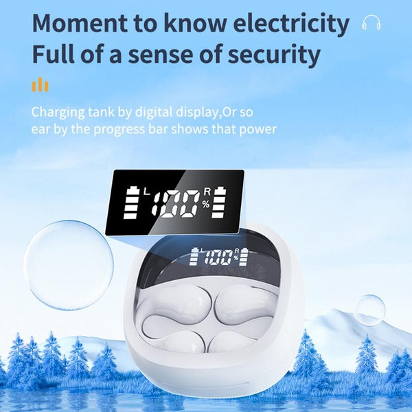 Smart Digital Display Bluetooth Earphones With Transparent Capsule Design White Earbuds
