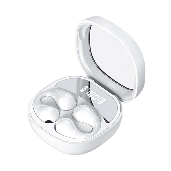 Smart Digital Display Bluetooth Earphones With Transparent Capsule Design White Earbuds