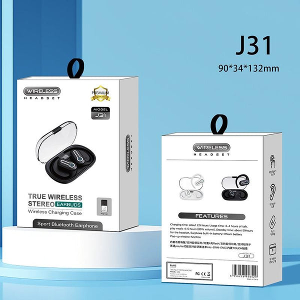 Wireless Stereo Earphones With Charging Case Hanging Design White Earbuds