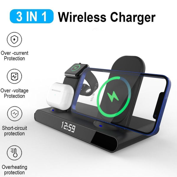 15W Wireless Fast Charge Stand With Clock And Folding Design White Chargers & Cradles
