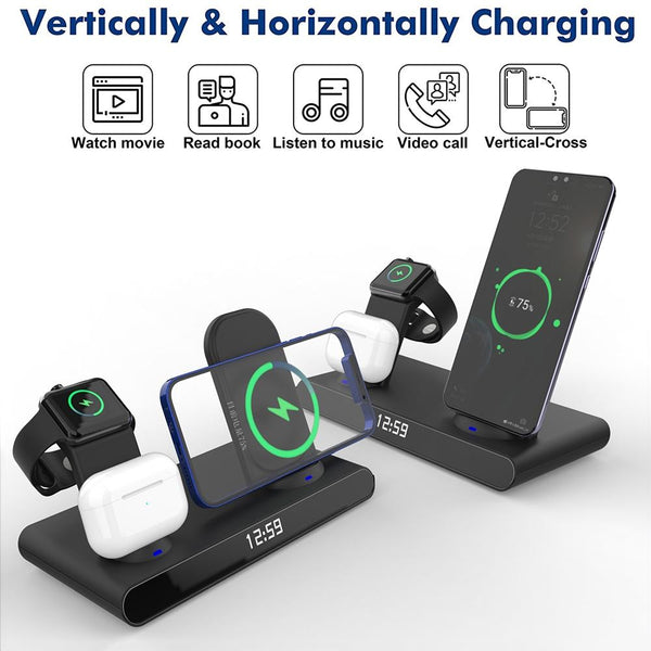 15W Wireless Fast Charge Stand With Clock And Folding Design White Chargers & Cradles