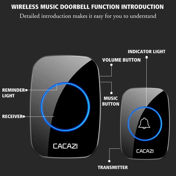 Wireless Waterproof Smart Doorbell 2 Battery Options Black Smart Doorbells